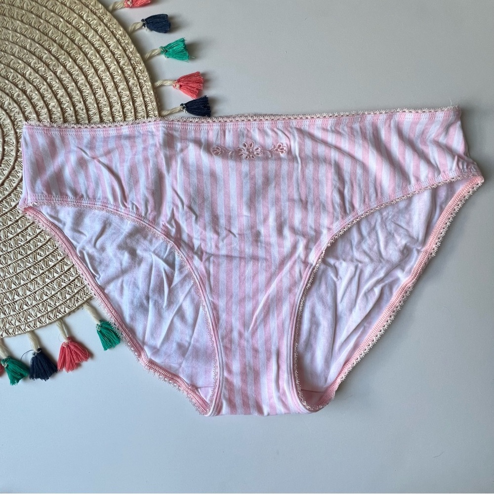 Victoria's Secret Stretch Cotton Bikini Panty Pink Stripes XXL NEW